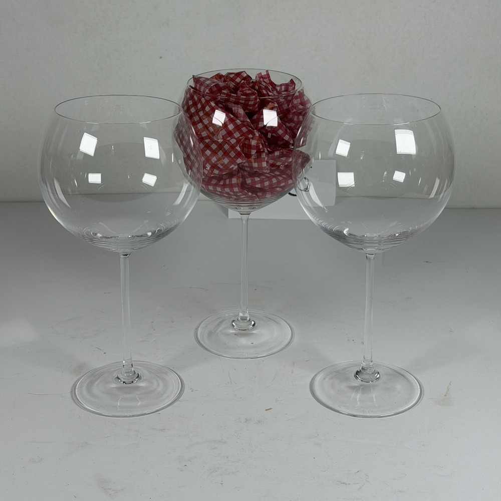 Set of 3 Balloon Wine Glasses Clear Stemware F-16